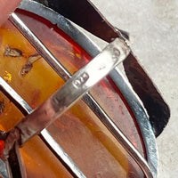 Sterling Silver & Amber Ring with Leaf Motif